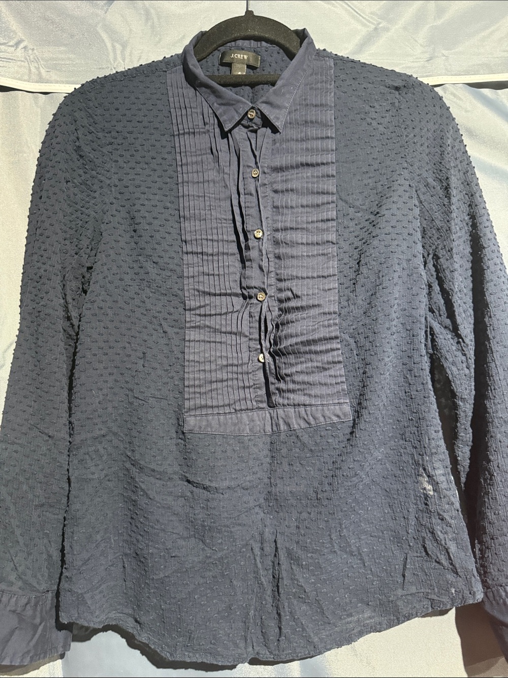 J. Crew Men’s Navy Textured Pleated Bib Button-Down Shirt